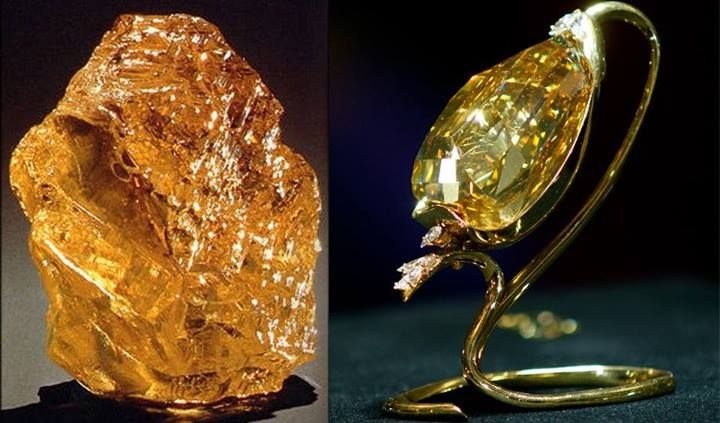 Крупнеший в мире бриллиант до огранки и после нее