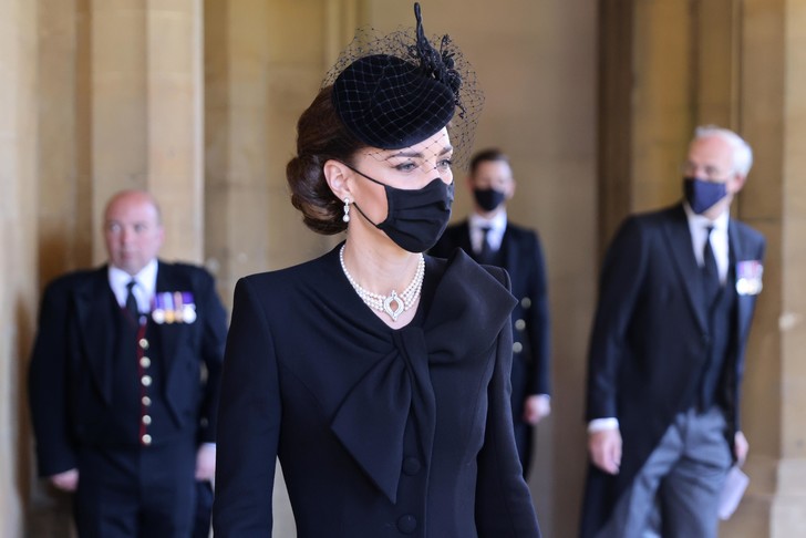 Кейт Миддлтон на похоронах принца Филиппа, 17 апреля 2021 года