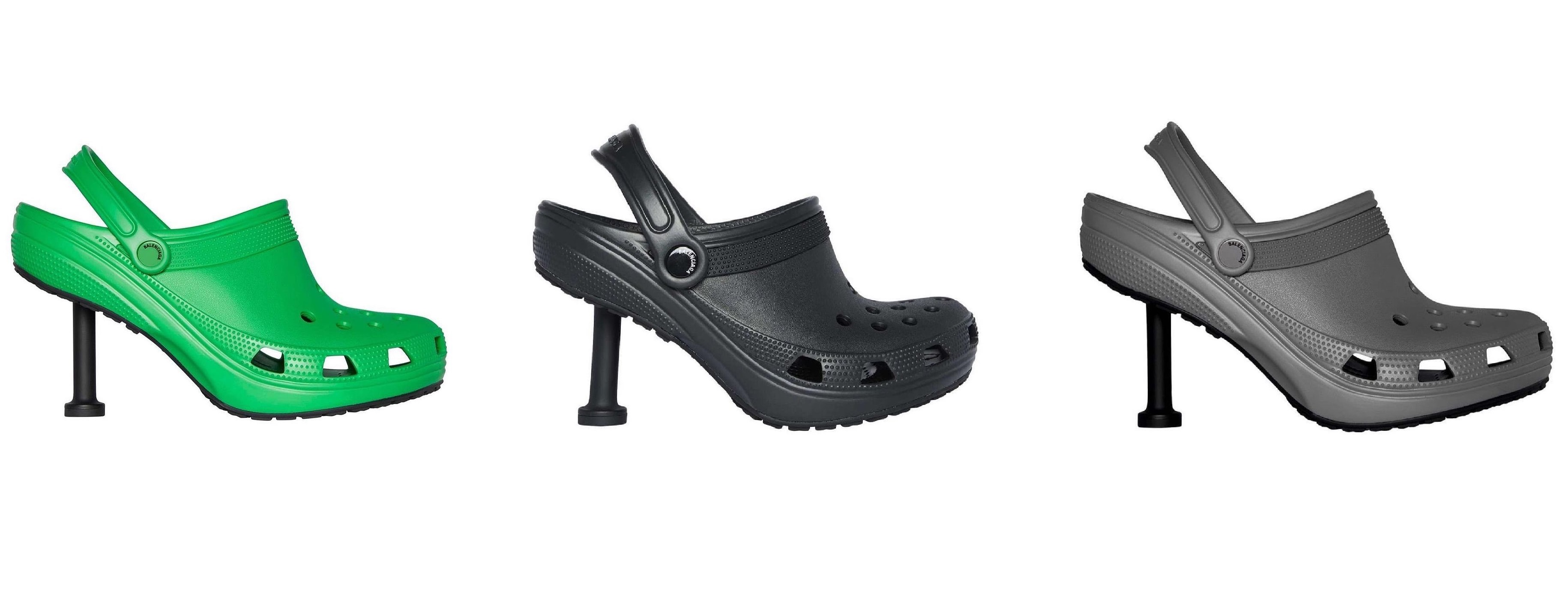 В 2021 году Balenciaga в коллаборации с производителем обуви Crocs выпустил резиновые сабо на шпильке 