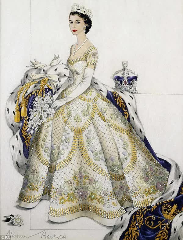 Эскиз коронационного платья Елизаветы II, автор Норман Хартнелл, 1953 год