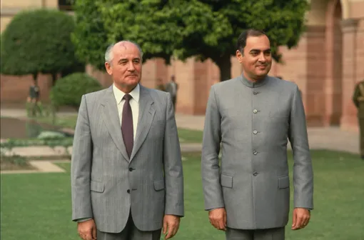 Михаил Горбачев на встрече с премьер-министром Индии Радживом Ганди