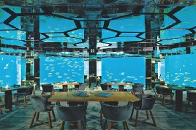 Подводный ресторан отеля Anantara Kihavah Villas