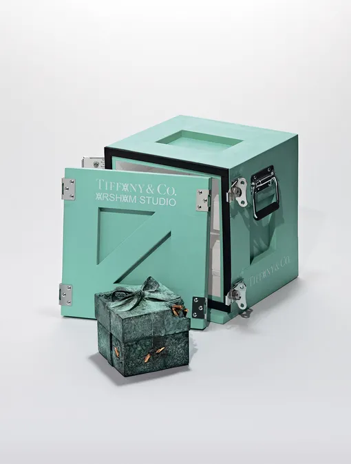 Скульптура The Bronze Eroded Tiffany Blue Box из патинированной бронзы с «прорастающими» кристаллами