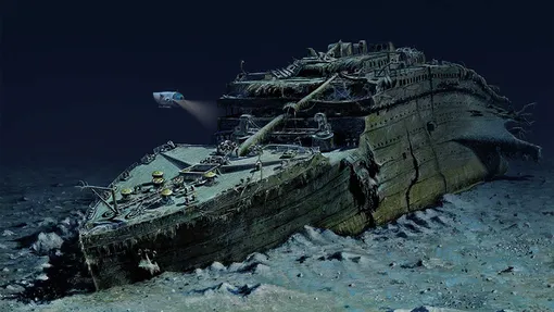 Компьютерная модель, изображающая «Титан» в зоне затопления «Титаника»