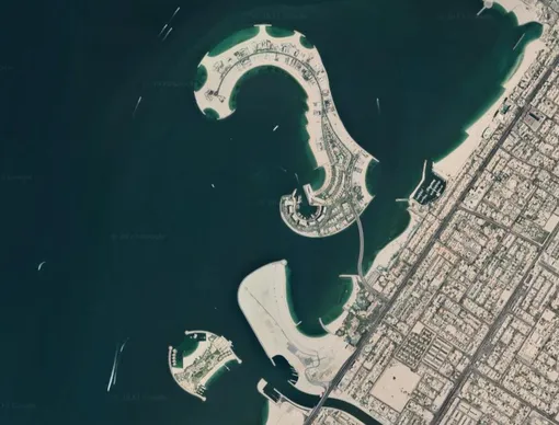 Спутниковый снимок острова Джумейра Бэй у побережья Дубая