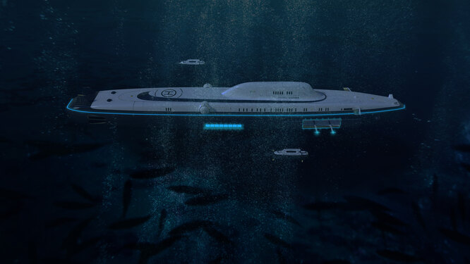 М5 под водой с выпущенным подводным тендером