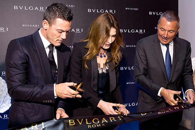 Bvlgari отпраздновал открытие флагманского бутика вместе с Карлой Бруни и Люком Эвансом