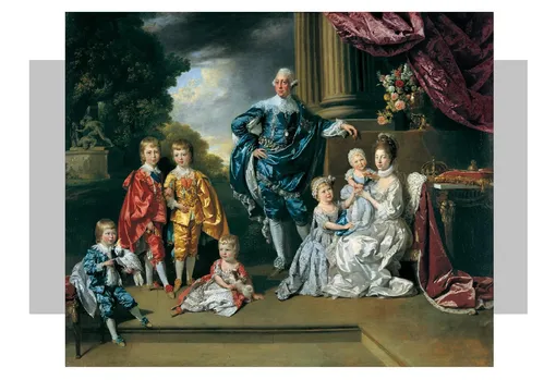 Король Георг III с королевой Шарлоттой и их шестью старшими детьми. Картина кисти Иоганна Цоффани, 1770 год