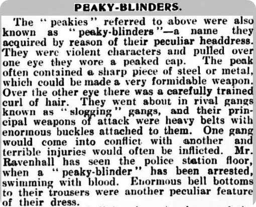 Газета Warwick and Warwickshire Advertiser от 2 ноября 1929 года, в которой рассказывается о Peaky Blinders Газета Warwick and Warwickshire Advertiser от 2 ноября 1929 года, в которой рассказывается о Peaky Blinders